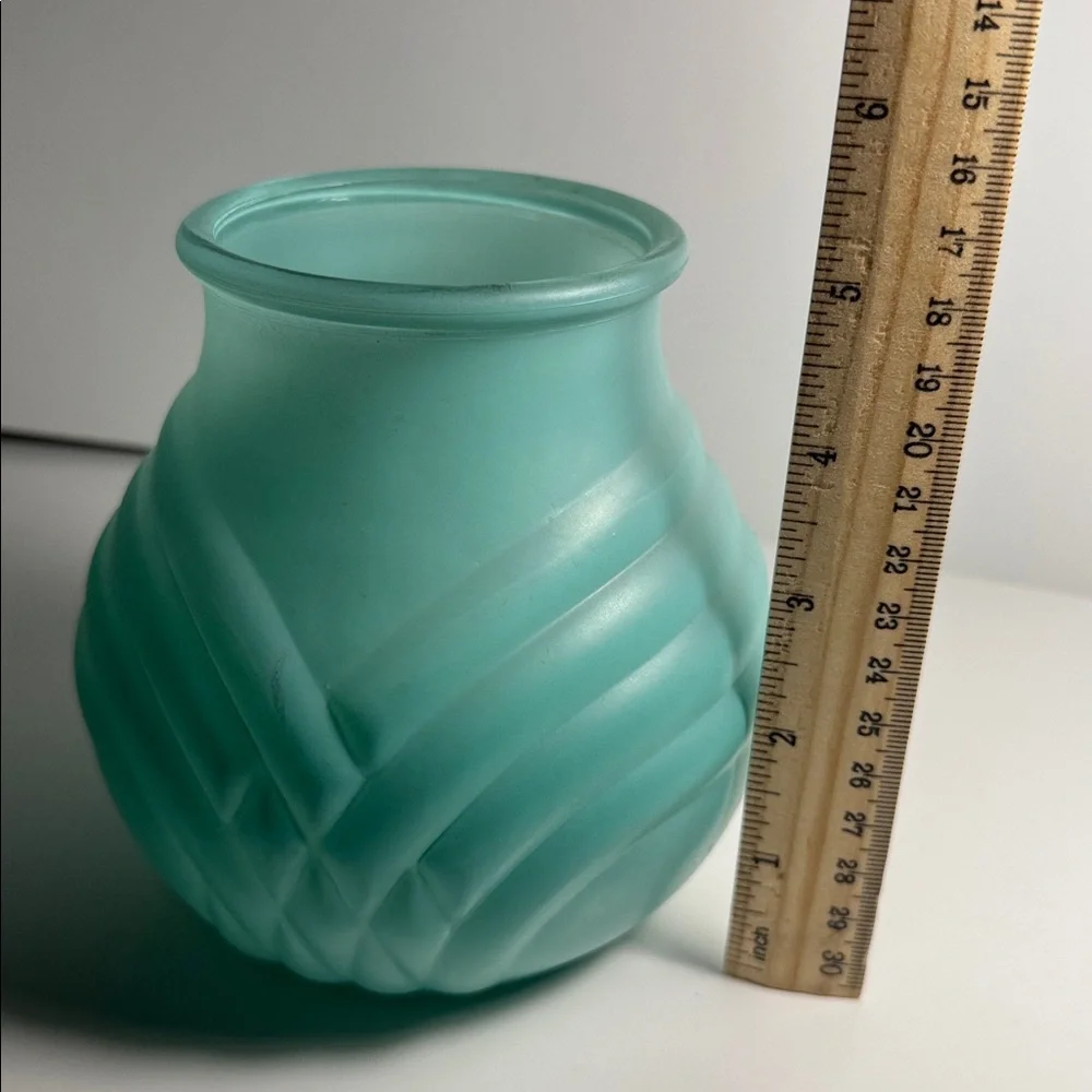 Vintage FTDA frosted glass Elegant Aqua vase collector made in USA!